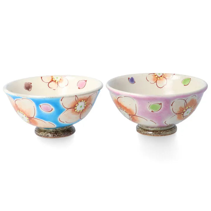 KUTANI WARE RICE BOWL & MUG PAIR SET (4-PIECE) – HANA URARA (TURQUOISE & PINK) KOKUZOU KLIN