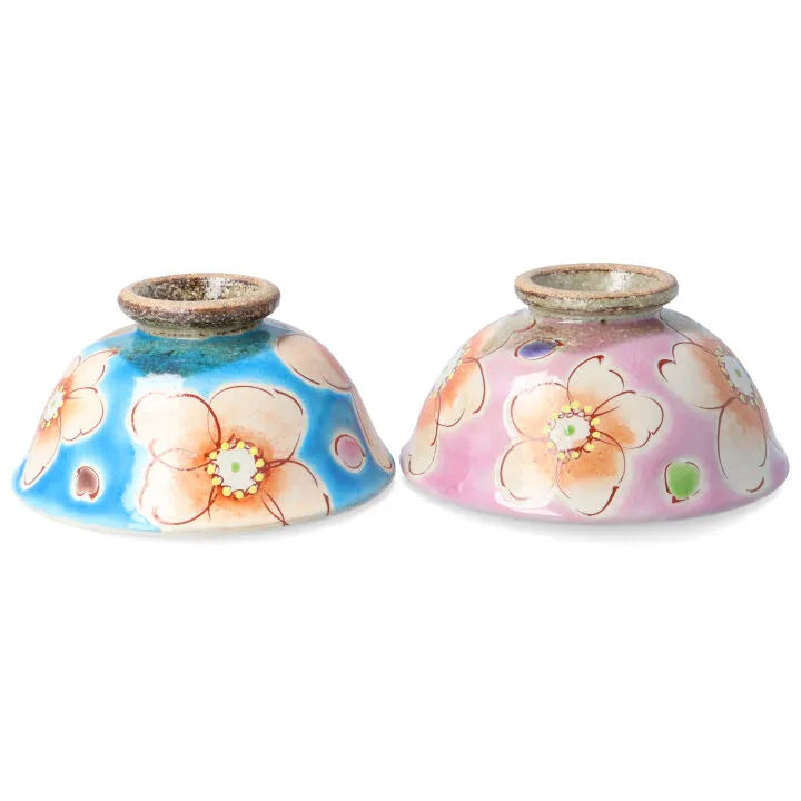 KUTANI WARE RICE BOWL & MUG PAIR SET (4-PIECE) – HANA URARA (TURQUOISE & PINK) KOKUZOU KLIN