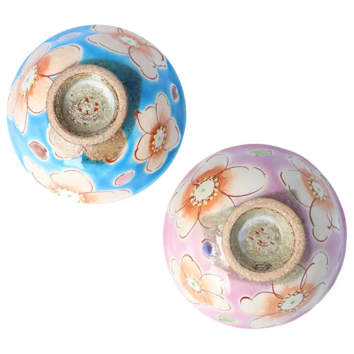 KUTANI WARE RICE BOWL & MUG PAIR SET (4-PIECE) – HANA URARA (TURQUOISE & PINK) KOKUZOU KLIN