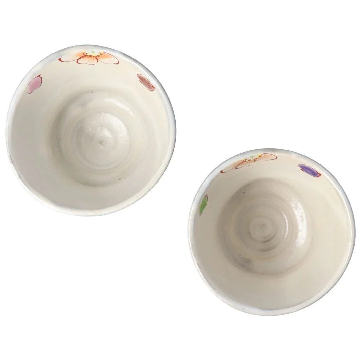 KOKUZOU KLIN/ KUTANI RICE BOWL & TEACUP PAIR 4-PIECE SET HANA URARA (TURQUOISE & PINK)