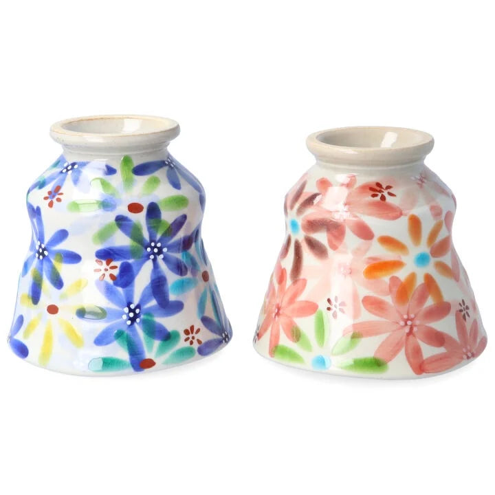 KOKUZOU KLIN/ KUTANI RICE BOWL & TEACUP PAIR 4-PIECE SET HANA NO UTAGE (BLUE & RED)