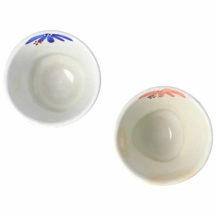 KOKUZOU KLIN/ KUTANI RICE BOWL & TEACUP PAIR 4-PIECE SET HANA NO UTAGE (BLUE & RED)