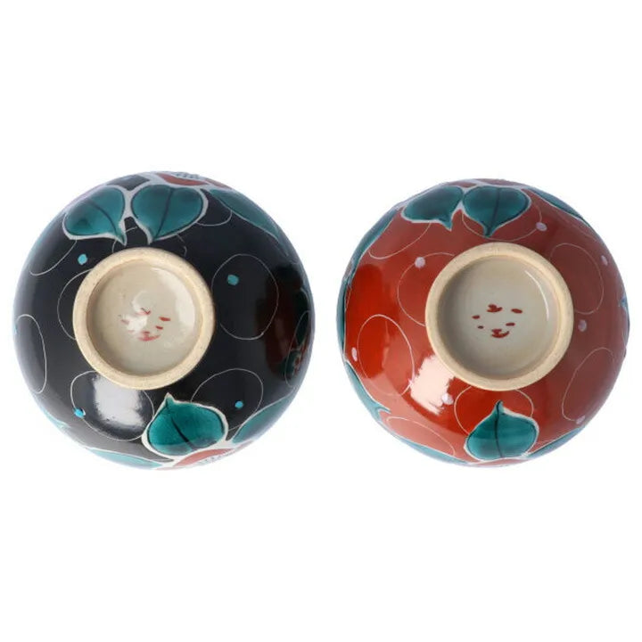 KUTANI WARE PAIR OF IPPUKU TEA CUPS “IROE MUSŌ CAMELLIA” (BLACK & RED) – KOKUZOU KILN