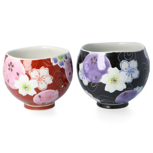 KUTANI WARE SMALL PAIR TEA CUPS “YUMEYOI SAKURA” – VIOLET & PINK BY KOKUZOGAMA KILN