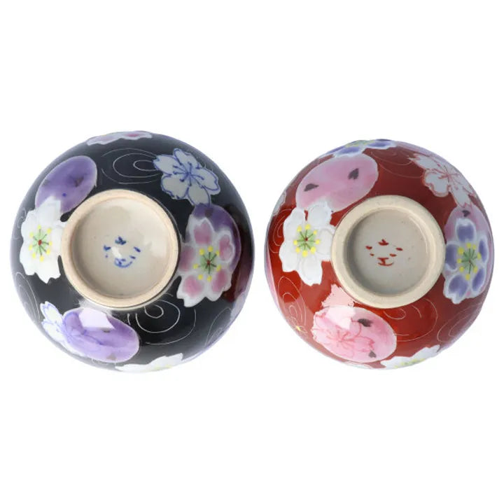 KUTANI WARE SMALL PAIR TEA CUPS “YUMEYOI SAKURA” – VIOLET & PINK BY KOKUZOGAMA KILN