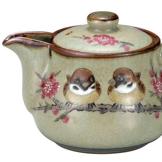 KUTANI WARE TEAPOT SPARROW (SUZUME) WITH STRAINER