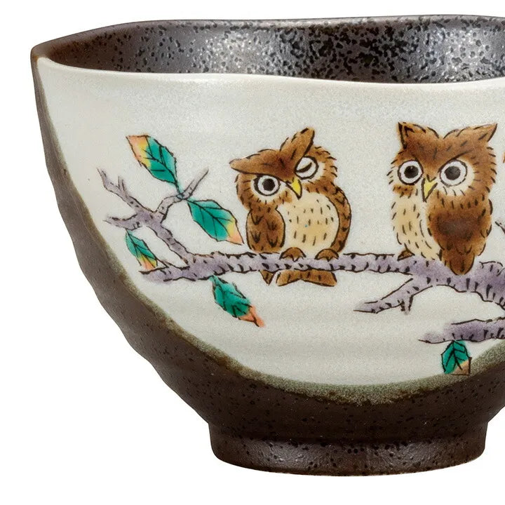 KUTANI WARE OWL OCHAZUKE BOWL | JAPANESE CERAMIC TEA RICE BOWL | MADE IN JAPAN