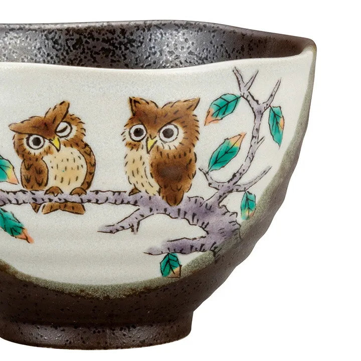 KUTANI WARE OWL OCHAZUKE BOWL | JAPANESE CERAMIC TEA RICE BOWL | MADE IN JAPAN