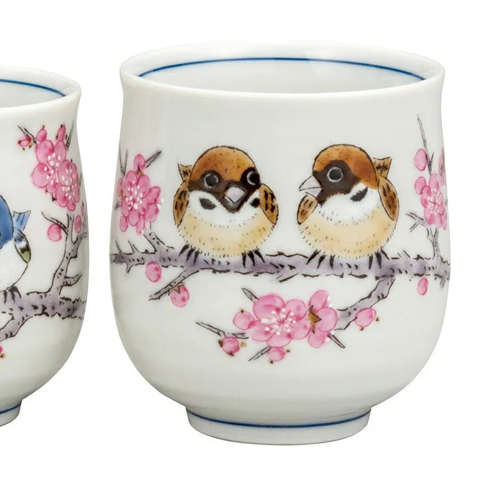 KUTANI JAPANESE YUNOMI SET SPARROW.JAPANESE TIT