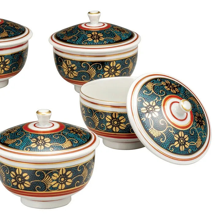 KUTANI WARE FUTA-TSUKI KUMIDASHIWAN AOCHIBUN TESSEN