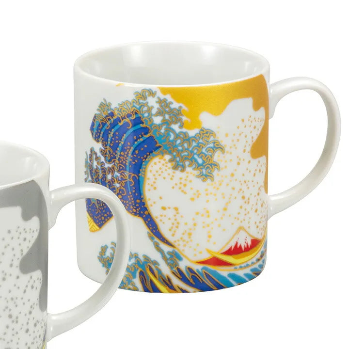 JAPANESE KUTANI PORCELAIN MUG PAIR – HOKUSAI WAVE DESIGN