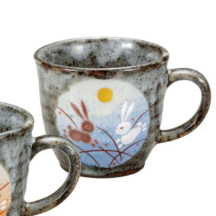 KUTANI JAPANESE PAIR OF MUGS HOPPING RABBIT