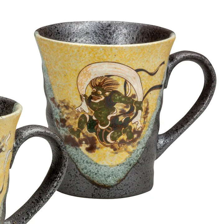 JAPANESE KUTANI PORCELAIN MUG PAIR – FUJIN AND RAIJIN DESIGN