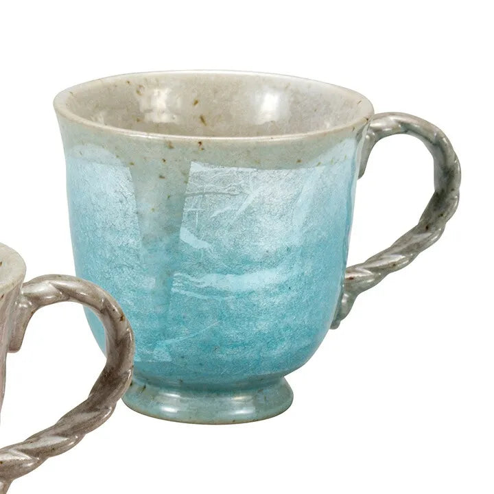 KUTANI WARE PAIR MUG CUPS – JAPANESE PORCELAIN MUGS WITH GINSAI SILVER GLAZE, HAND-PAINTED TRADITIONAL KUTANI