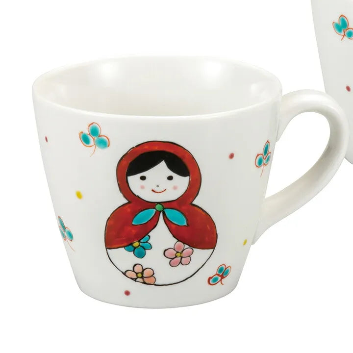 KUTANI WARE PAIR OF MUGS – JAPANESE PORCELAIN MATRYOSHKA DOLL DESIGN