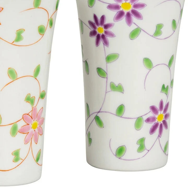 KUTANI WARE PAIR OF FREE CUPS  FLOWER ARABESQUE PATTERN
