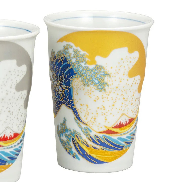 KUTANI WARE PAIR OF FREE CUPS HOKUSAIHA