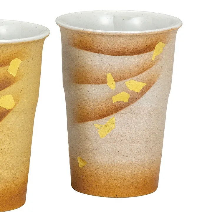 JAPANESE KUTANI PAIR OF FREE CUPS GOLD, SILVER, AND MULTICOLOR GOLD LEAF