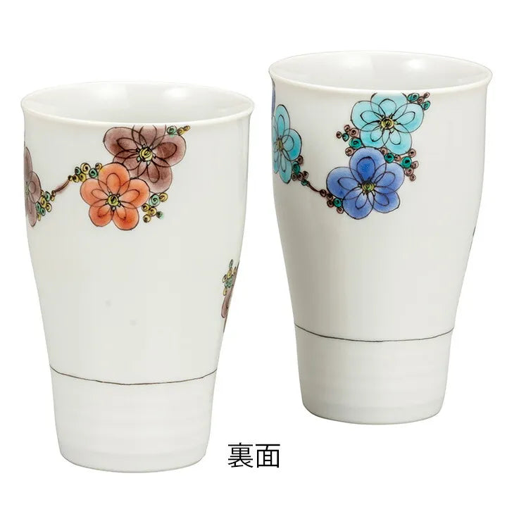 KUTANI WARE PAIR OF FREE CUPS FLORAL TREES/ KINUYO OKADA