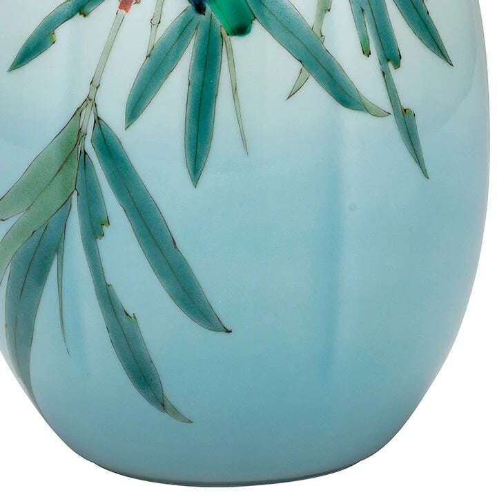 KUTANI WARE FLOWER VASE KINGFISHER ON BAMBOO/ RYUZAN YAMADA