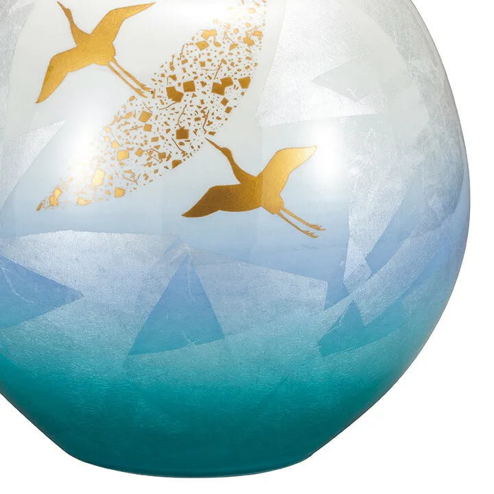 KUTANI WARE VASE – SILVER AND GOLD CRANE DESIGN (WOODEN BOX INCLUDED)
