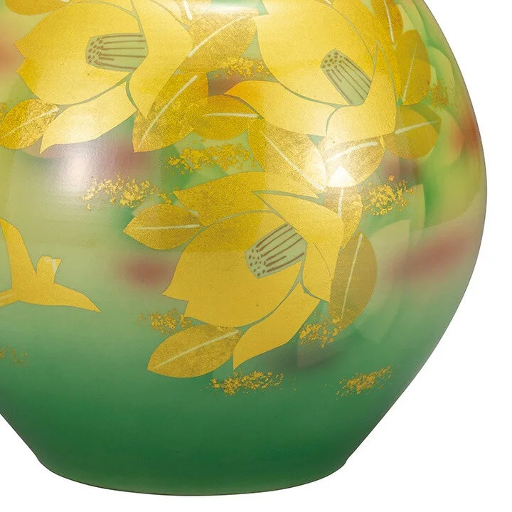 KUTANI WARE FLOWER VASE  GOLD LEAF CAMELLIA AND BIRD/ KOYO
