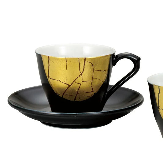 KUTANI WARE PAIR COFFEE CUPS – GOLD LEAF DESIGN (GIFT BOX INCLUDED)