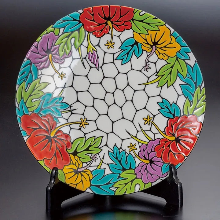 KUTANI WARE DECORATIVE PLATE AYA HIBISCUS / TAKAYUKI HASEGAWA