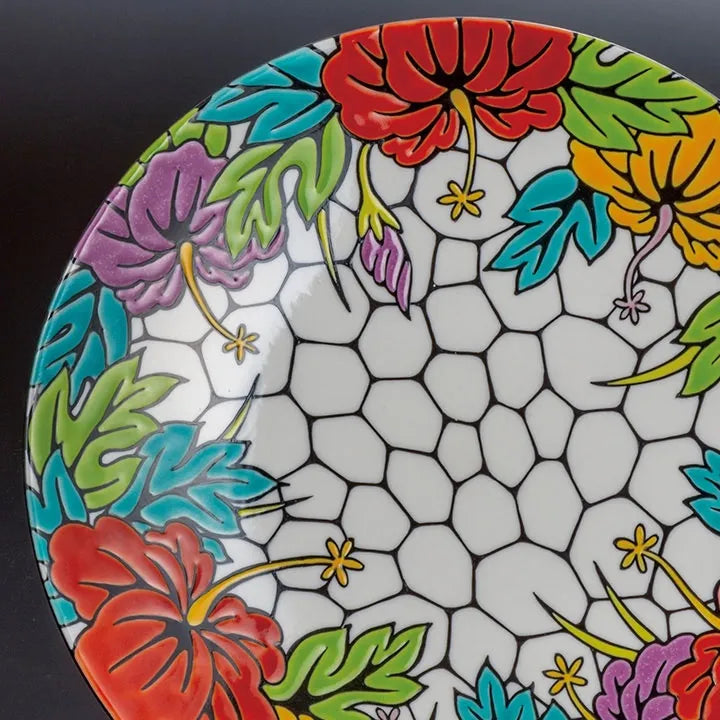 KUTANI WARE DECORATIVE PLATE AYA HIBISCUS / TAKAYUKI HASEGAWA