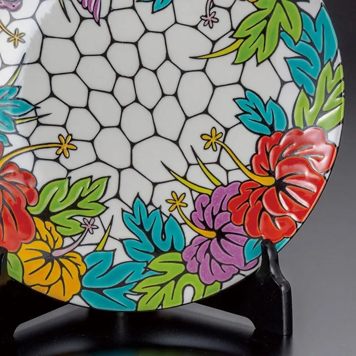 KUTANI WARE DECORATIVE PLATE AYA HIBISCUS / TAKAYUKI HASEGAWA