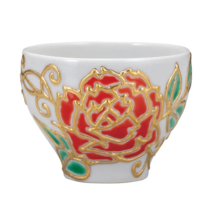 JAPANESE KUTANI WARE SAKE CUP (SAKAZUKI) – ROSE DESIGN BY SHIHO AIKAWA