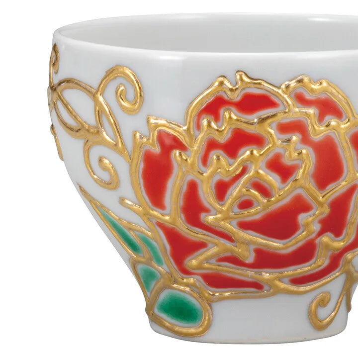 JAPANESE KUTANI WARE SAKE CUP (SAKAZUKI) – ROSE DESIGN BY SHIHO AIKAWA