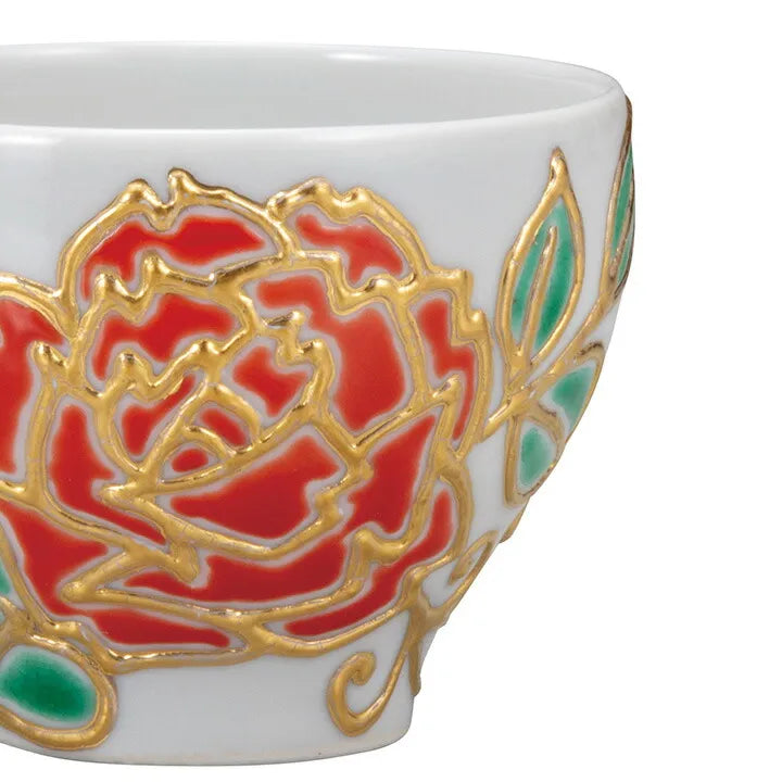 JAPANESE KUTANI WARE SAKE CUP (SAKAZUKI) – ROSE DESIGN BY SHIHO AIKAWA