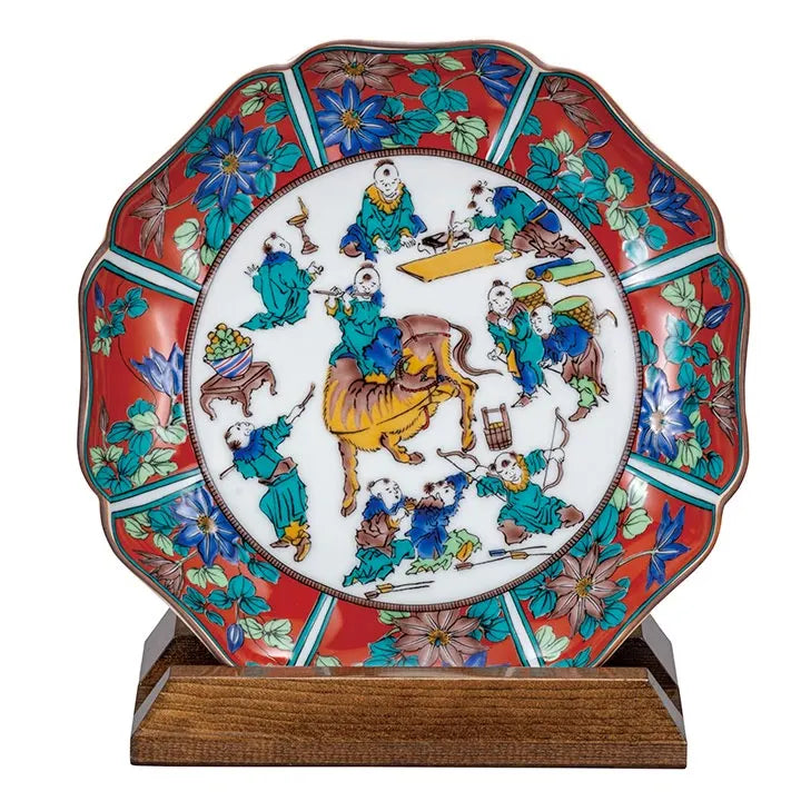 KUTANI WARE DECORATIVE PLATE - MOKUBEI DESIGN, JAPANESE CERAMIC ART