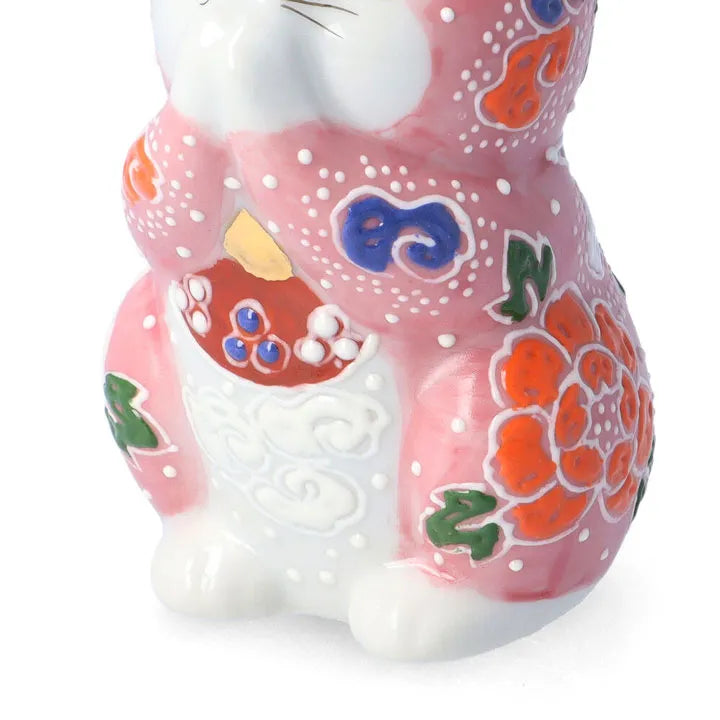 KUTANI JAPANESE LUCKY CAT(PRAYING CAT) PINK RAISED DECORATION