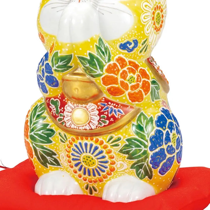KUTANI WARE PRAYER CAT (MANEKI NEKO) YELLOW MORI