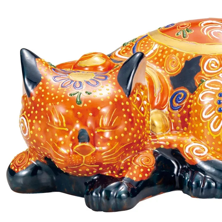 KUTANI WARE SLEEPING CAT(MANEKI NEKO) NAVY BLUE