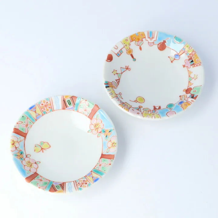 JAPANESE KUTANI PORCELAIN SMALL PLATE “SONG OF SPRING” BY GINSYUU KILN