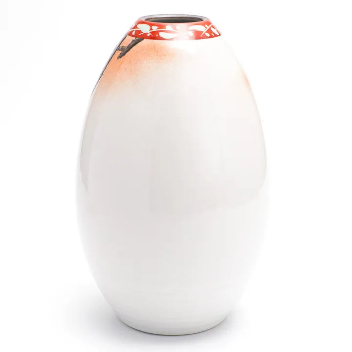 KUTANI JAPANESE FLOWER VASE BULLET-SHAPED FLOCK OF SPARROWS PAINTING”/ TOSHITO NAKAMURA