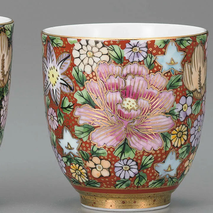 JAPANESE KUTANI YUNOMI SET HANAZUME STYLE