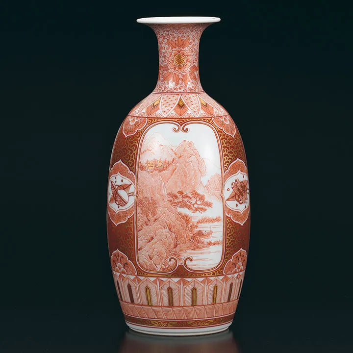 (LIMITED EDITION) KUTANI WARE VASE WITH MITSUMADORI DESIGN / BUZAN FUKUSHIMA