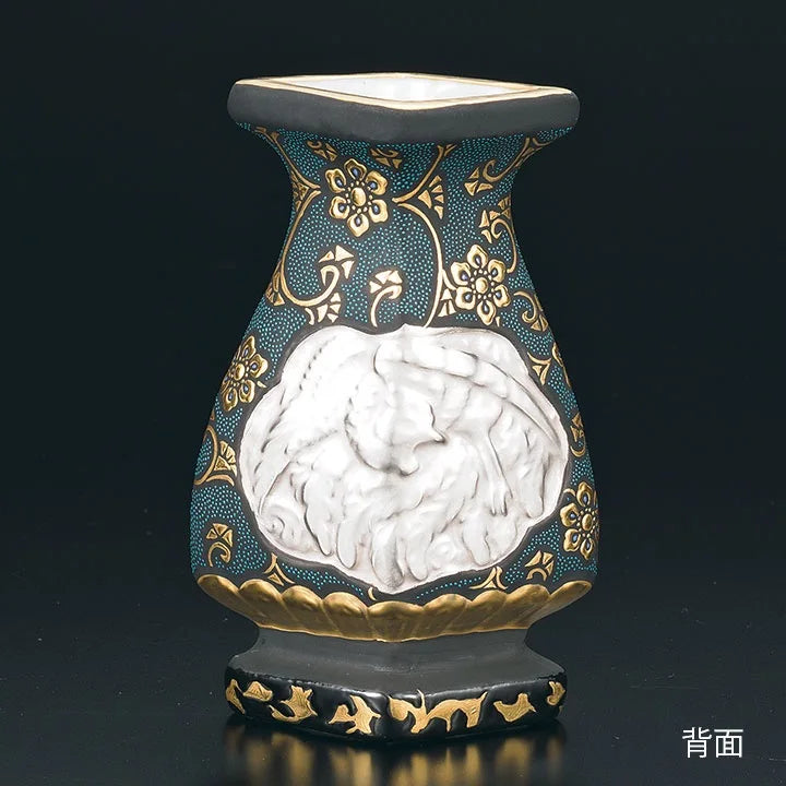 KUTANI WARE FLOWER VASE MORIKIN KARAKUSAMON AOCHIBU DRAGON AND PHOENIX DESIGN/KINGYOKU NAKADA