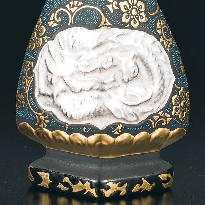 KUTANI WARE FLOWER VASE MORIKIN KARAKUSAMON AOCHIBU DRAGON AND PHOENIX DESIGN/KINGYOKU NAKADA