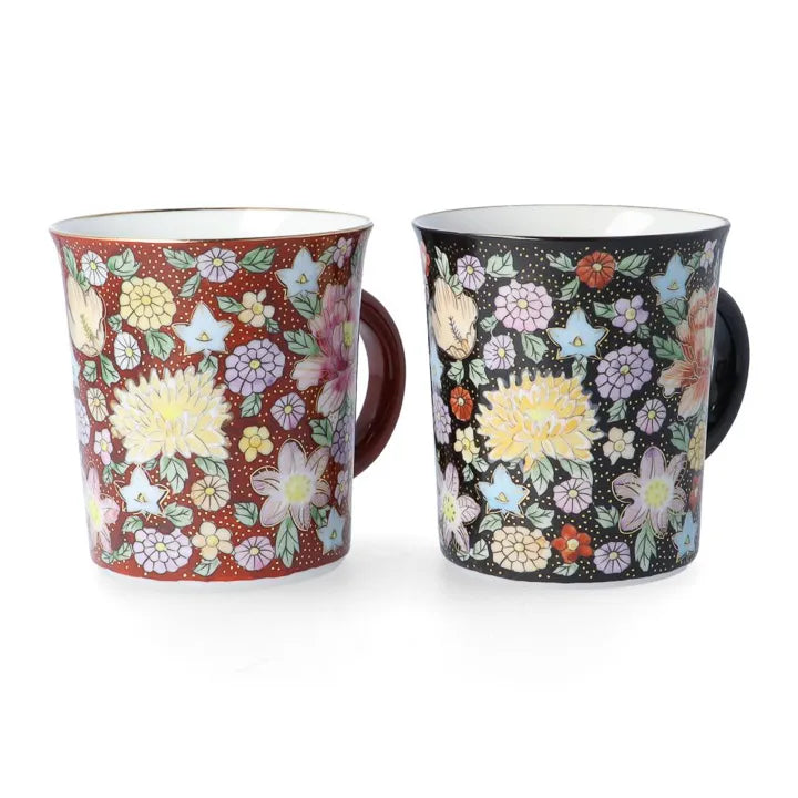 JAPANESE KUTANI WARE PAIR MUG CUPS – HANAZUME FLORAL DESIGN