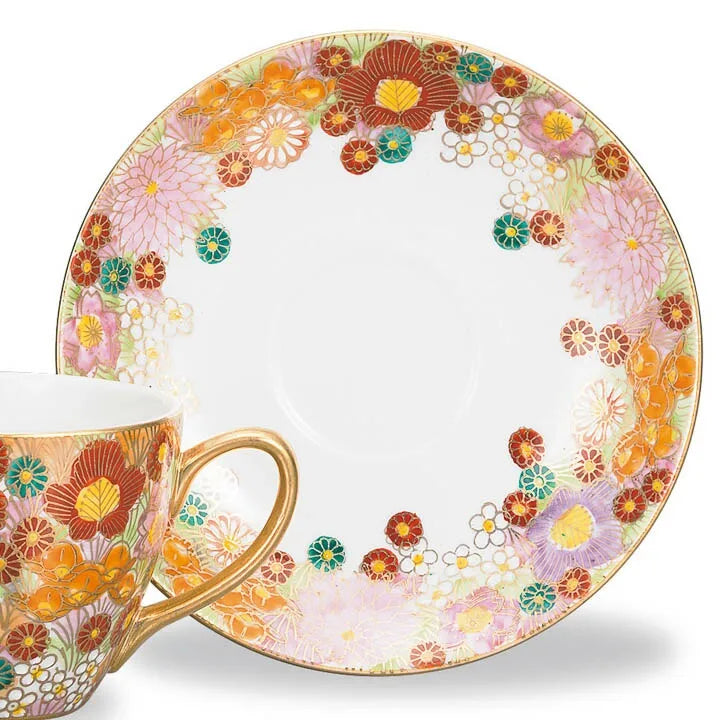 KUTANI WARE CUP & SAUCER KIN-HANAZUME DESIGN