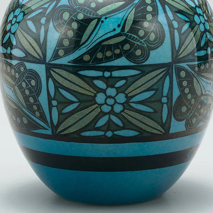 JAPANESE FLOWER VASE KUTANI BLUE-GLAZED PERSIAN BUTTERFLY MOTIF