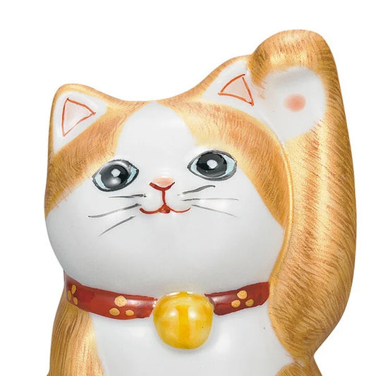 KUTANI WARE  LUCKY CAT(MANEKI NEKO) WITH GOLD DETAILING AND HAIRLINE PAINTING
