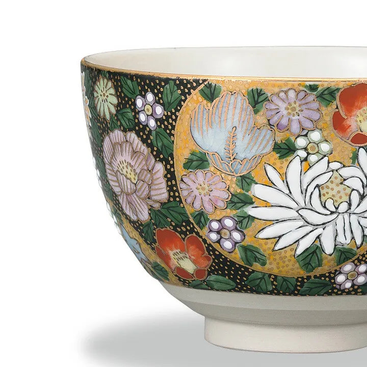 KUTANI WARE MATCHA BOWL CHAWAN KIN HANAZUME