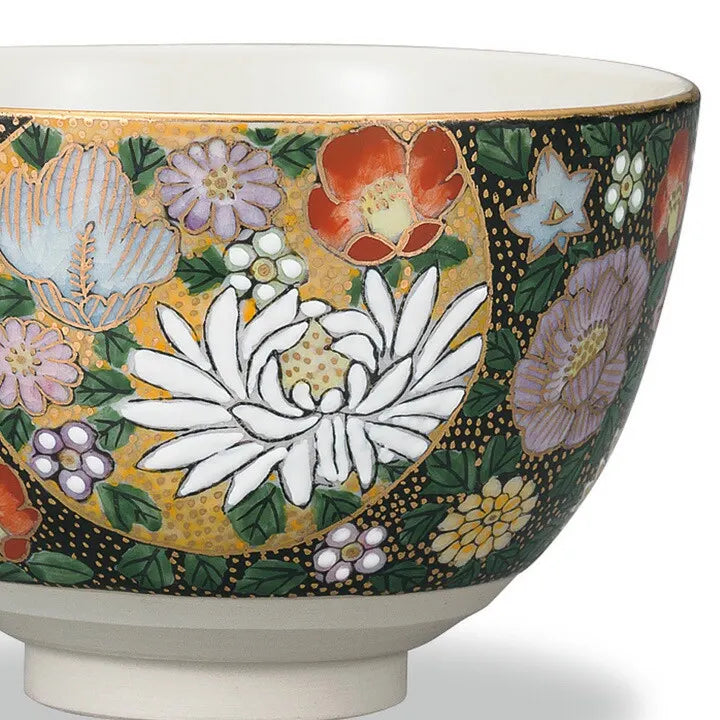 KUTANI WARE MATCHA BOWL CHAWAN KIN HANAZUME