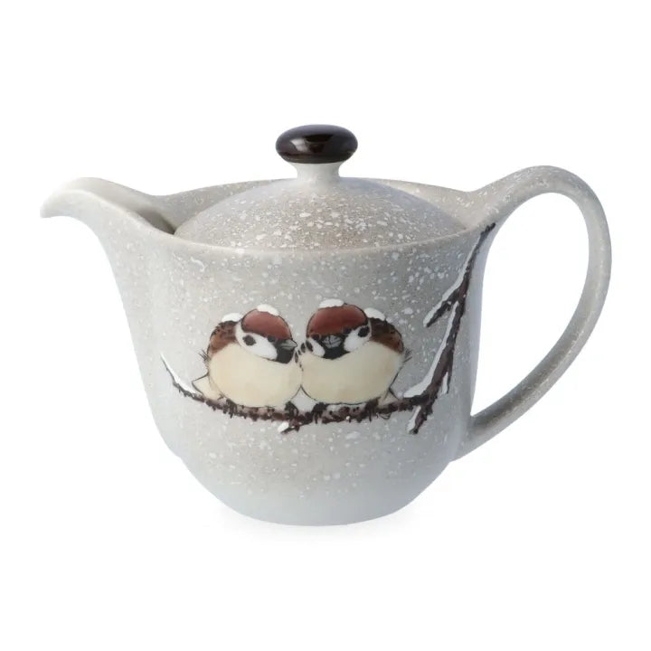 JAPANESE TEAPOT SET KUTANI TWO SPARROWS IN SNOW/ TOSHITO NAKAMURA